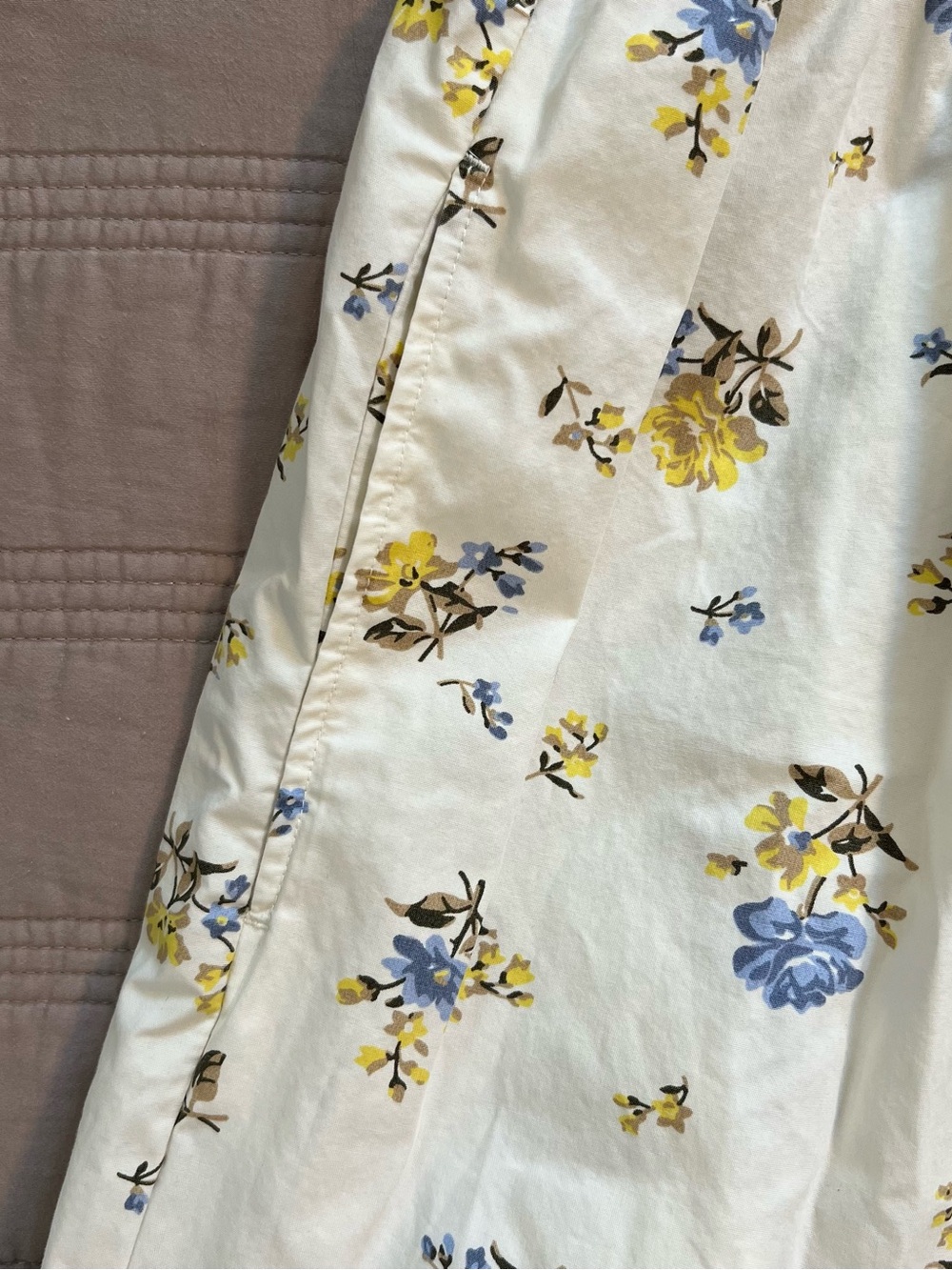 Levi's Cream Sundress Midi Cotton Blue Yellow Floral Print Garden Summer Pockets - Picture 7 of 9